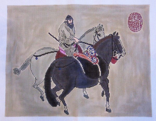 Needlepoint Rider with Two Horses Canvas