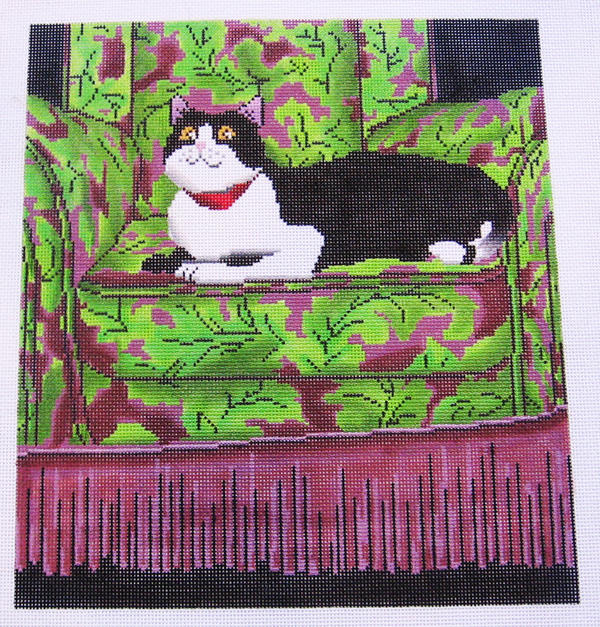 Needlepoint Black and White Cat Canvas