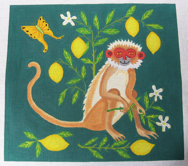 Needlepoint Monkey with Lemons Canvas