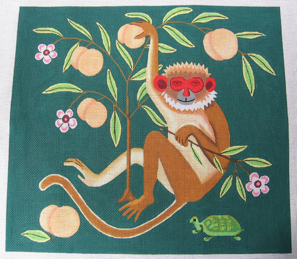 Needlepoint Monkey with Peaches Canvas