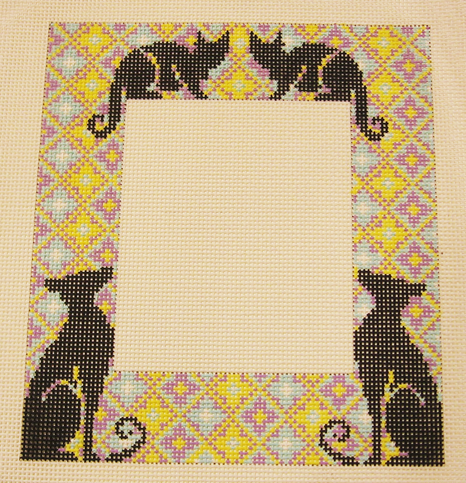 Needlepoint Cat Silhouette Picture Frame Canvas