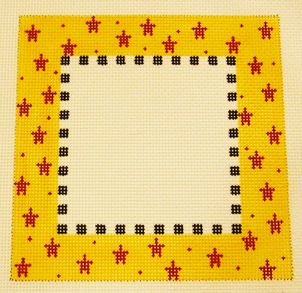 Needlepoint Red Stars Picture Frame Canvas