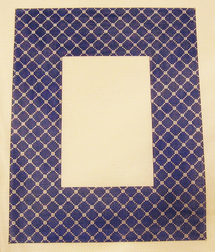 Needlepoint Blue Trellis Picture Frame Canvas