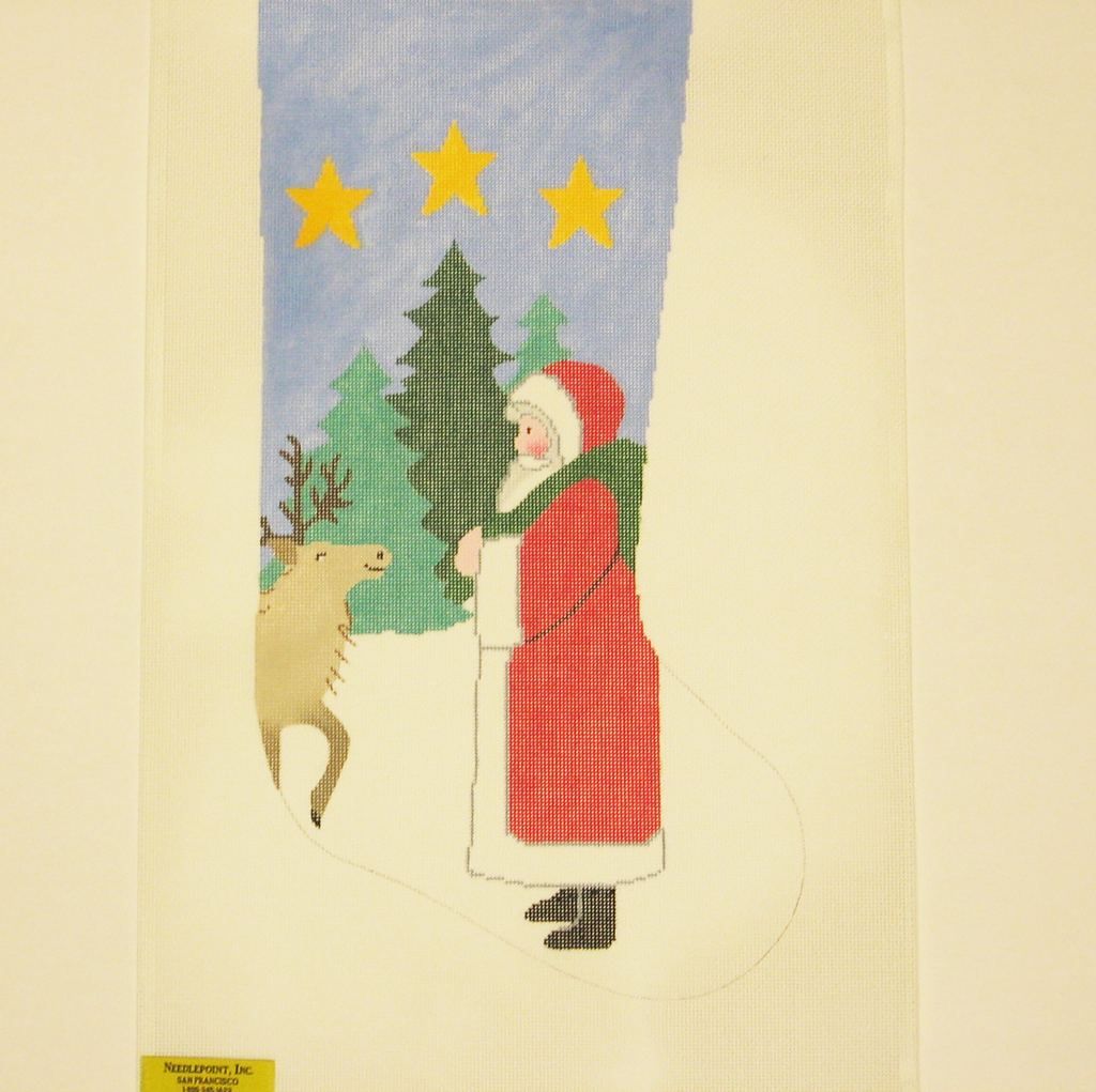 Needlepoint Santa and Moose canvas