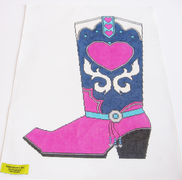 Needlepoint Pink Heart Cowboy Boot Canvas