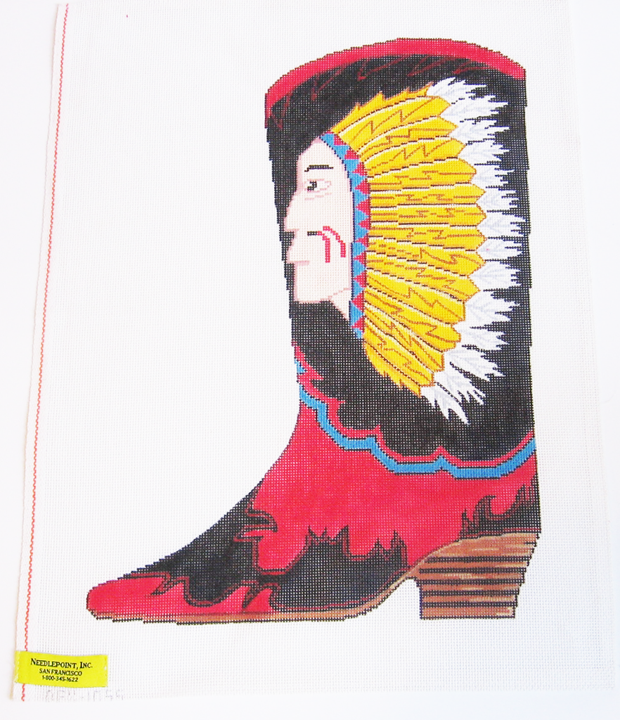 Needlepoint Native American Cowboy Boot Canvas